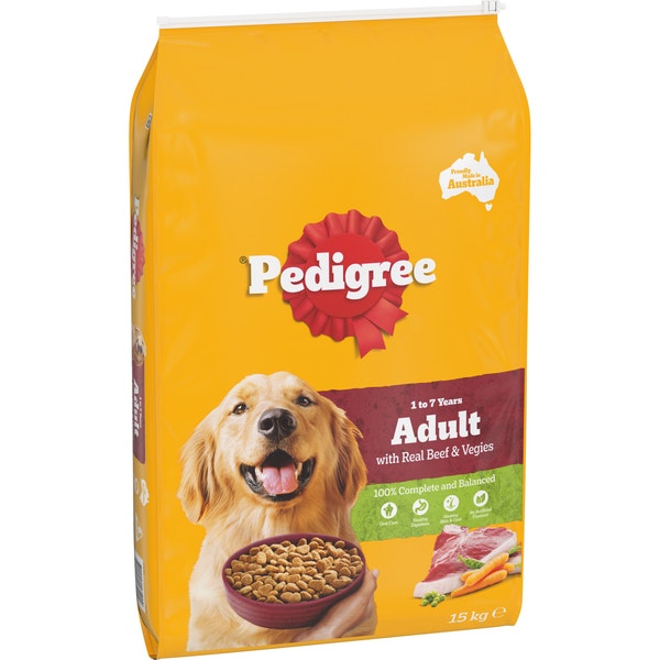 PEDIGREE® Adult Dry Dog Food With Real Beef & Vegies 15kg Bag